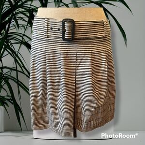 Outback Red- Blue& Light Grey Stripe Belted Pleated Skirt Size 4